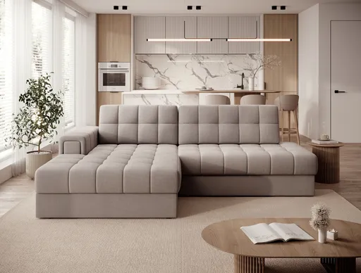 Coltar extensibil stanga 3 locuri ELTAP, LT-18SO, Blezalt, 240x150x82 cm, lemn/poliester, bej deschis