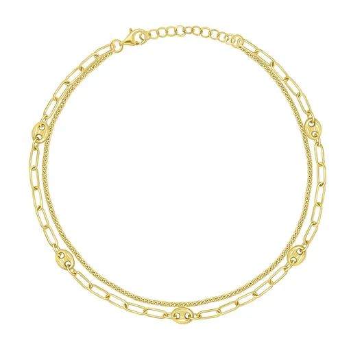 Brilio Silver Brățară dublă pentru picior placată cu aur cu zirconi ANK105Y