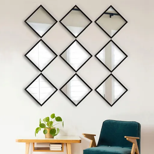 Set de oglinzi, SETAYNA_034, Plastic laminat, Argintiu / Negru