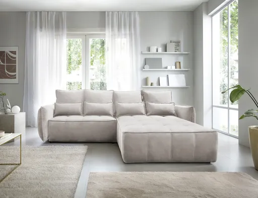 Coltar extensibil dreapta 4 locuri ELTAP, RT-18REL, Campo, 265x196x88 cm, lemn/poliester, bej deschis