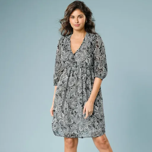 Rochie scurtă cu bandană imprimată, pentru siluetă mică