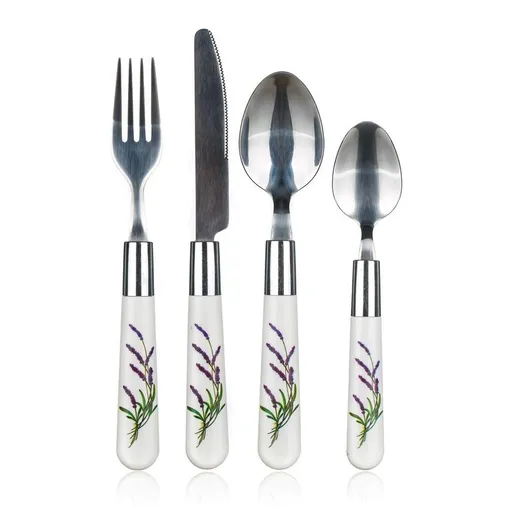 Set de tacâmuri din oțel inoxidabil cu mâner din plastic LAVENDER, 24 buc.