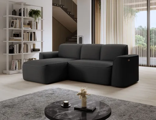 Coltar stanga 4 locuri ELTAP, Ume, 287x190x88 cm, lemn/poliester, gri inchis/gri inchis