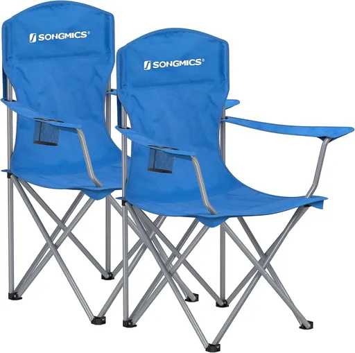 Set 2 scaune pliabile pentru camping, Songmics, 76x51.5x95.5 cm, max 150 kg, tesatura Oxford/otel, albastru