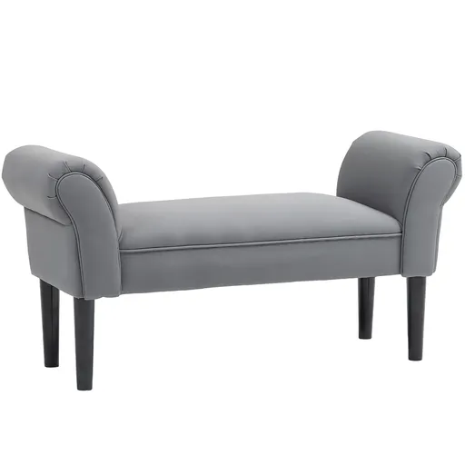 HOMCOM Banchetă pentru marginea patului tapițată în in sintetic cu picioare din lemn, brațe și șezut căptușit gri închis | Aosom Romania