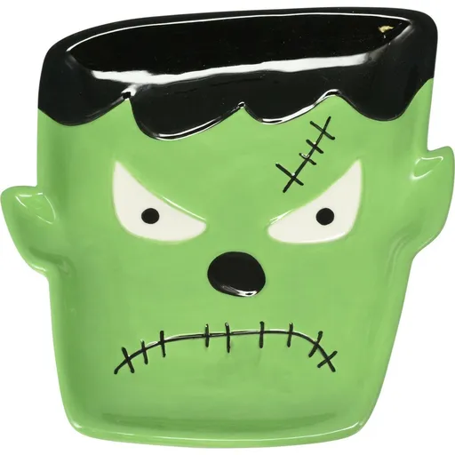 Farfurie decorativă de Halloween Frankenstein, 16cm, verde