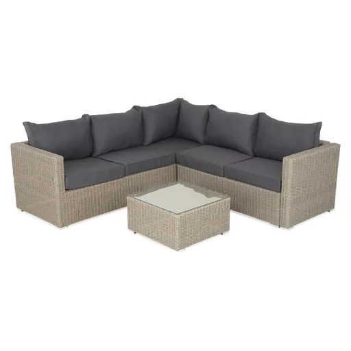 Set mobilier pentru gradina/terasa, Casaboa, coltar + masa, aluminiu/fibre sintetice, natur/gri