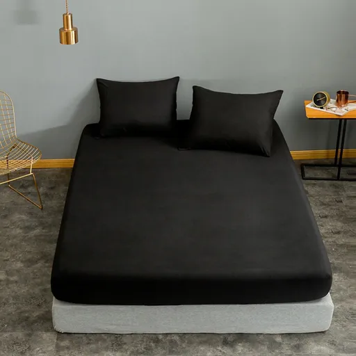 Set de pat pentru o persoana (cearceaf cu elastic si perna) 2 piese, L'essentiel Maison, Düzboya, Negru