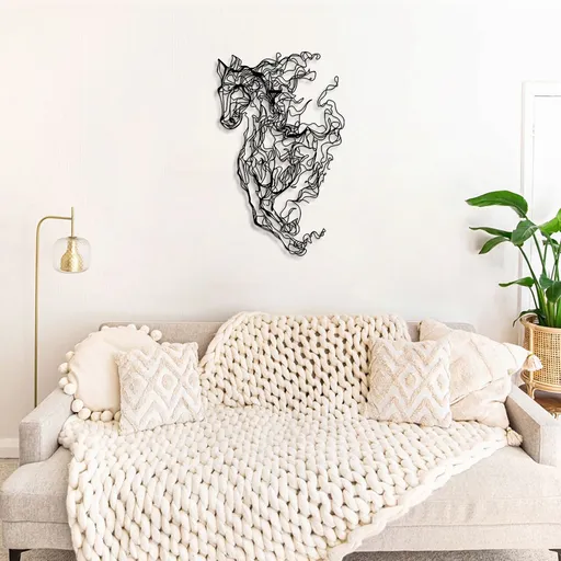 Decoratiune de perete, Metal Horse Line Art, Dimensiuni: 41 x 66 cm, Negru