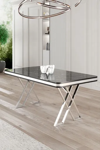 Masa, Hanah Home, Vals, 130x74x80 cm, Marmură neagră / Crom