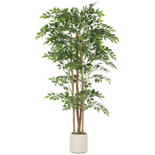 HOMCOM Banian artificial, plantă artificială cu trunchi masiv din lemn, ghiveci, pentru living, dormitor, birou 75 x 75 x 180 cm Verde | Aosom Romania