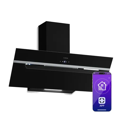 Klarstein BigBite hota înclinată | mod de evacuare a aerului și recirculare | sticlă de siguranță | 417 m³/h | 90 cm