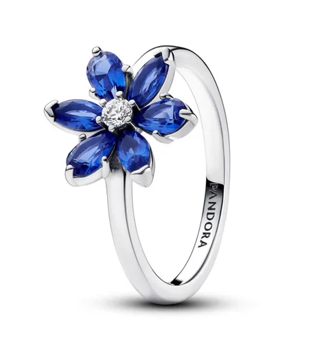 Pandora Inel de argint cu cristale albastre Floare strălucitoare Timeless 193000C01 58 mm
