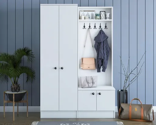 Cuier de perete, Hanah Home, M11, 119.6x182.8x37.3 cm, Alb