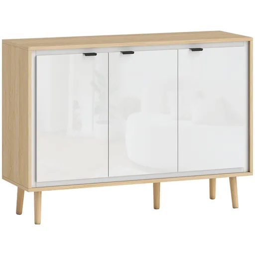 HOMCOM Bufet Modern cu 3 Uși și Raft Reglabil 107x35x77cm Alb și Stejar | Aosom Romania