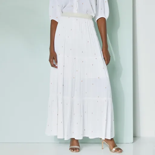 Fustă lungă cu volane cu imprimeu auriu