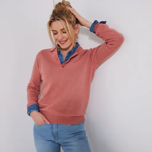 Pulover cu guler polo, lână de miel