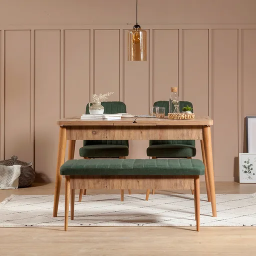 Set masa extensibila si scaune, Hanah Home, Vina 1070, Pin Atlantic / Verde