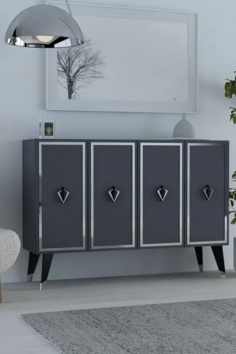 Consola, Hanah Home, 8175KM-32, 120x80x29.6 cm, PAL , Anthracite / Black / Silver