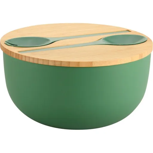 Kesper 58471 Salatieră cu tacâmuri și capac din bambus 24 cm, verde, verde