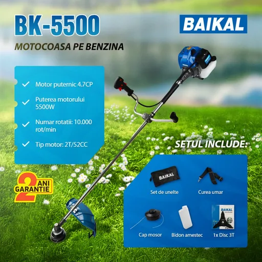 Motocoasa pe Benzina BAIKAL BK5500, 4.7CP, 2T, 10000rpm