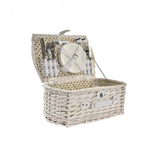 Cos de picnic pentru 4 persoane, DKD Home Decor, 44 x 28 x 19 cm  , rachita, bej/alb