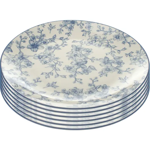 Set de 6 farfurii plate Flori delicate 26 cm, albastru, albastru
