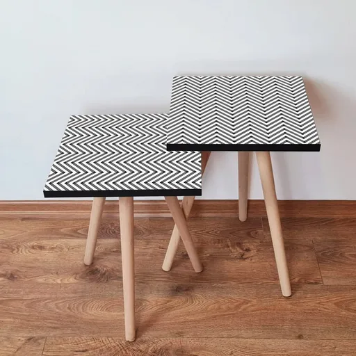 Set masute 2 piese, Hanah Home, 2Shp234, Alb/Negru