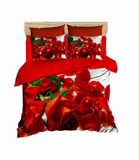 Lenjerie de pat dubla Super King (EU) (IT), 3 piese, L'essentiel Maison, 176, Alb / Roșu / Verde