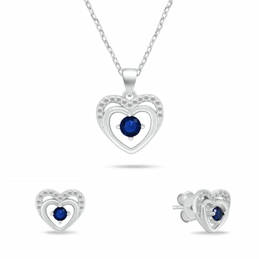 Brilio Silver Set delicat de bijuterii din argint Inimioare cu zirconii albastre SET295WB (colier, cercei)