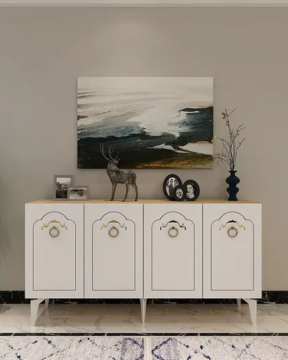 Consola, Hanah Home, Violet, 150x75x35 cm, Stejar Safir / Alb