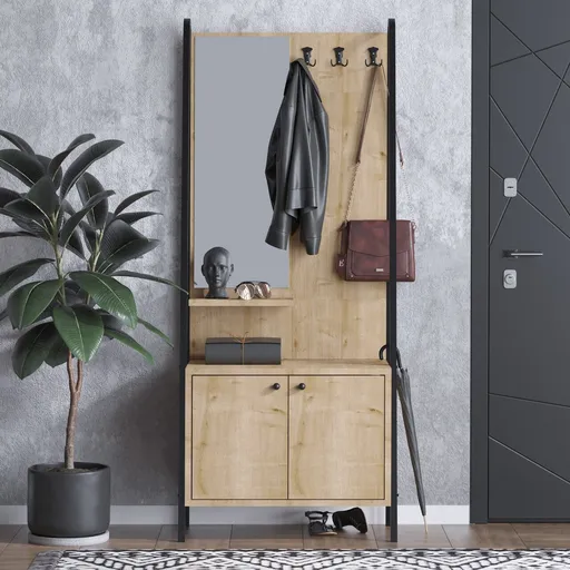 Cuier de perete, Hanah Home, Lumi Dec0145, 74x170x35 cm, Stejar / Negru