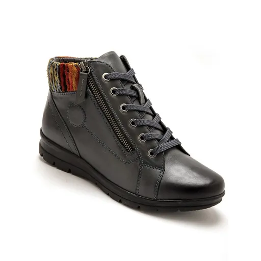 Botine cu șireturi și fermoar, piele tăbăcită natural