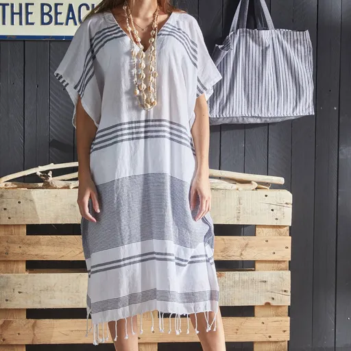 Prosop de plajă fouta cu dungi/ poncho 2in1