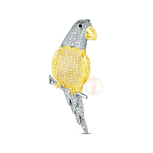 JwL Luxury Pearls Broșă fermecătoare placată cu aur Papagal cu perlă veritabilă JL0870