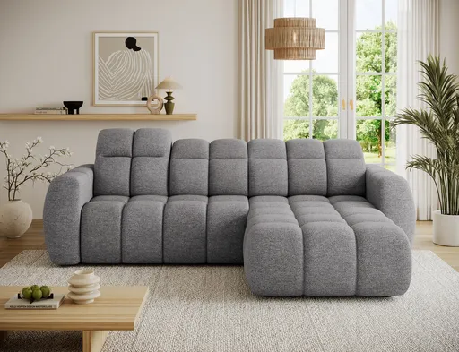 Coltar extensibil dreapta 3 locuri ELTAP, Fanito, 288x200x105 cm, lemn/poliester, gri inchis