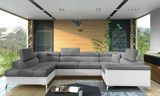 Coltar extensibil stanga 6 locuri ELTAP, Th-29, Thiago, 342x208x88 cm, lemn/poliester, gri inchis/alb