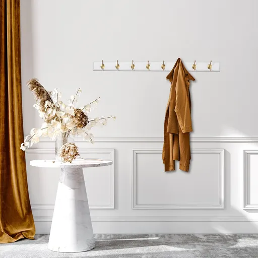 Cuier de perete din lemn, Hanah Home, ASK-007, 100x7x8 cm, Alb/Auriu