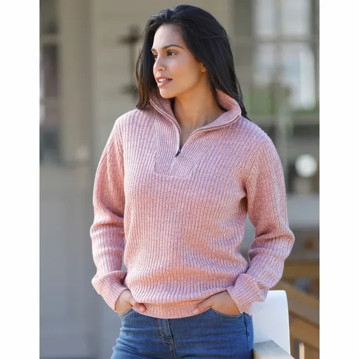 Pulover cu guler ridicat cu fermoar, model simplu tricotat