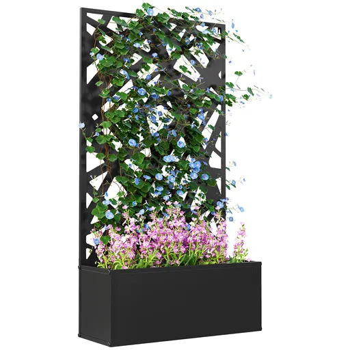 Outsunny Jardinieră cu Grilaj pentru Plante Cățărătoare din Metal, 61x23x113 cm, Negru | Aosom Romania