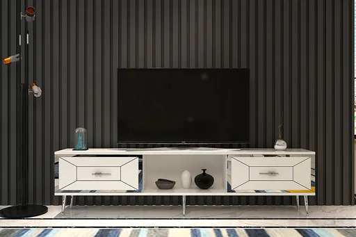 Comoda TV, Hanah Home, Arno, 150x40.6x29.6 cm, Alb / Argintiu