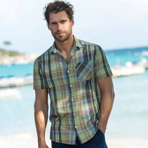 Cămașă cu mânecă scurtă în carouri și motiv în carouri mari