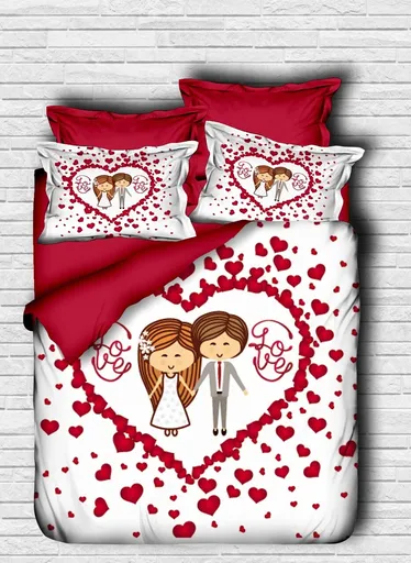 Lenjerie de pat dubla 3 piese, L'essentiel Maison, 164, Alb/Rosu