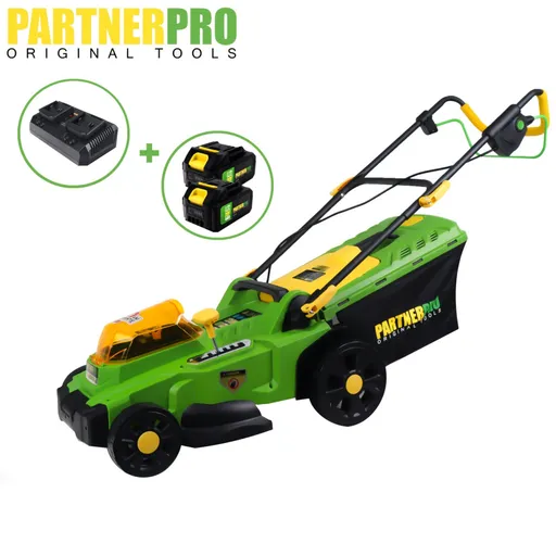 Masina de Tuns Gazon pe Acumulator Partnerpro PP8A110-J, 2x20V 4Ah, 1 Incarcator dublu, 3300 rpm, 35 L