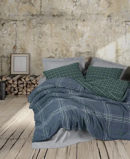 Lenjerie de pat pentru o persoana, L'essentiel Maison, Isola, 50% bumbac / 50% poliester, Albastru