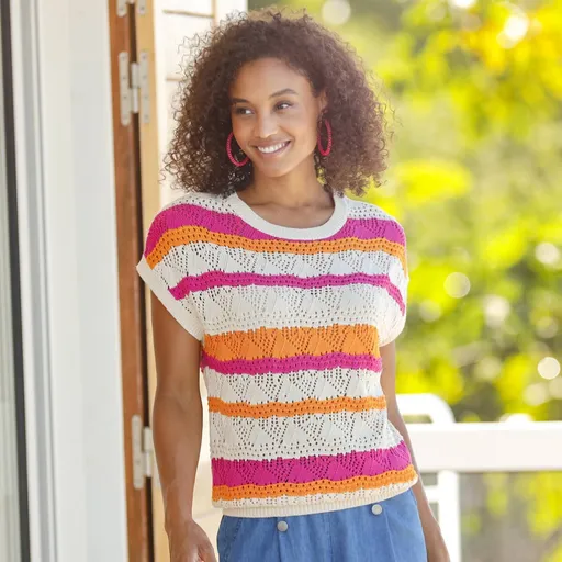 Bluză cu dungi din dantelă tricotată