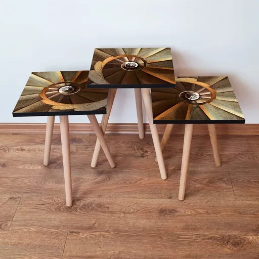 Set masute 3 piese, Hanah Home, 3Shp360, Maro / Bej / Portocaliu