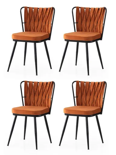 Set scaune 4 piese, Hanah Home, Kuşaklı, Negru/Portocaliu