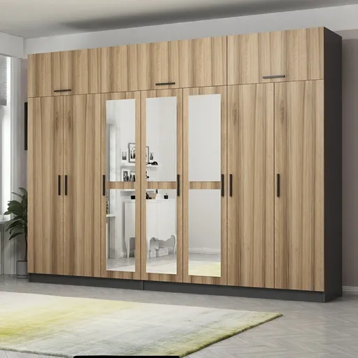 Dulap pentru haine, Hanah Home, Kale, 315x235x52 cm, Nuc / Antracit