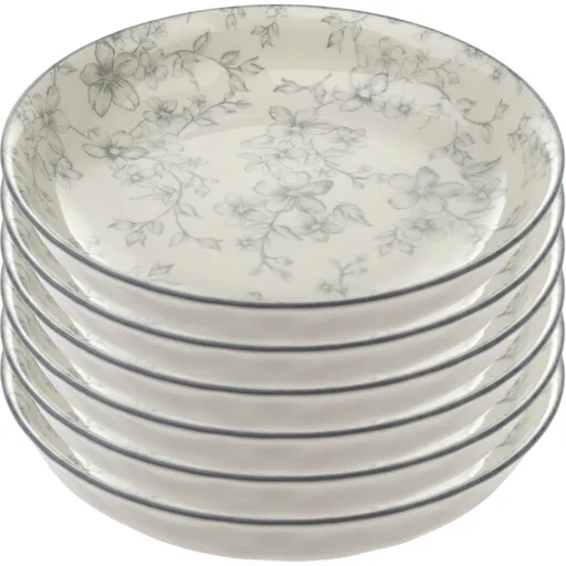Set de 6 farfurii adânci Flori delicate 20 cm, gri, gri